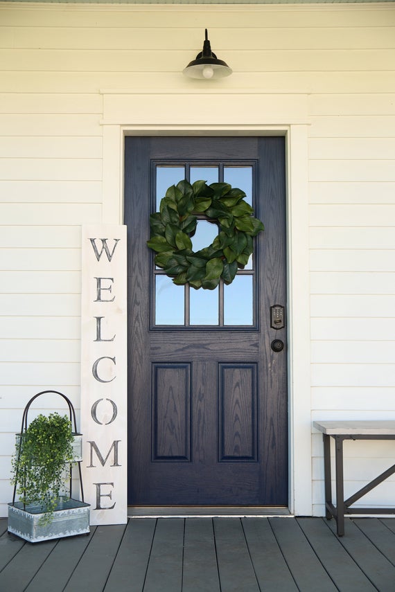 WELCOME SIGN, White, rustic Wood welcome sign, welcome sign front porch, vertical welcome sign, welcome sign porch by NativeRange