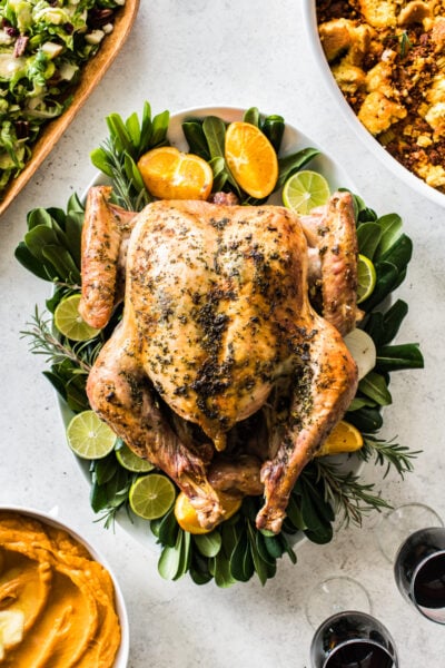 A juicy and tender herb roast turkey recipe perfect for the best Friendsgiving celebration! It’s quick brined for only 4 hours (no need to brine overnight) and slathered in fresh herb butter made from sage, thyme, rosemary, cilantro, parsley and...