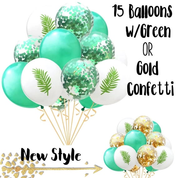 15 Pc Jungle Balloons/Rainforest Safari Theme/Confetti Balloons/Jungle Baby Shower/Luau Party Decorations by MyTeachersCupboard
