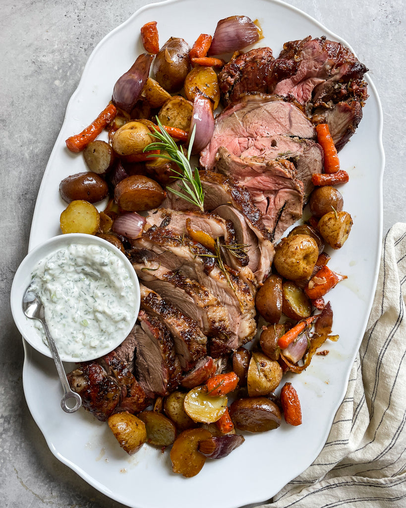 Rosemary Garlic Roast Leg of Lamb with Tzaziki