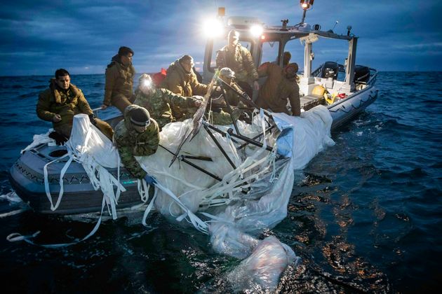 Photos Show US Navy Recovering Chinese Balloon Shot Down Over South Carolina