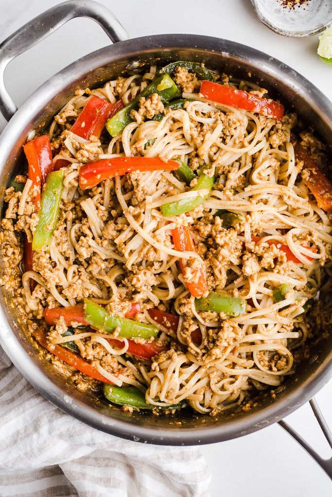 Ground Chicken Stir Fry with Rice Noodles