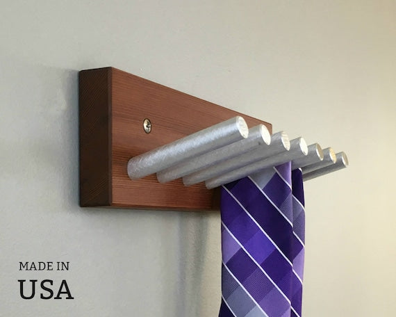 Small Tie Rack Perfect for the Office or Small Closet Space.  Made in USA from Reclaimed Wood and Brushed Metal. by andrewsreclaimed