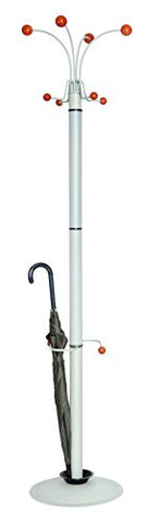 Contemporary Freestanding Rotating Hat and Coat Rack with Integrated Umbrella Stand, Grey Steel with Wood Accents