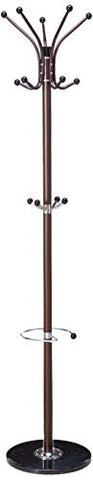 Uniware Heavy Duty Metal Coat Rack with PVC Coated with Umbrella Stand, 14 Hooks, 70 Inch, Stable Marble Base Stand, Brown