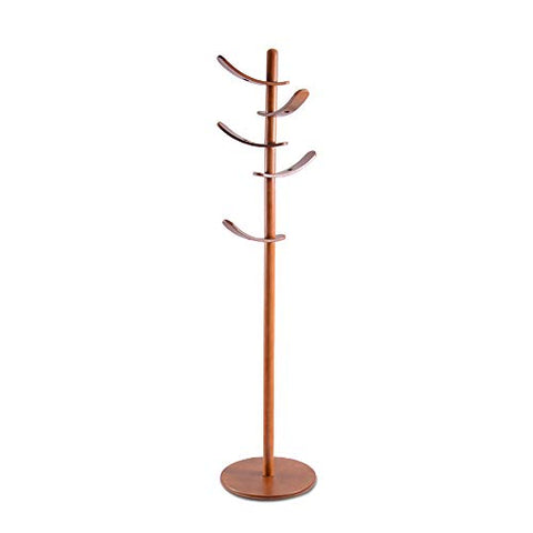 Yaker’s collection Wooden Coat Rack Stand, 5 Rotatable Hooks Coat Racks Free Standing, Adjustable Size, Easy Assembly Entryway Hall Tree Coat Hanger for Cloths, Hat, Handbags, Umbrella(Walnut)