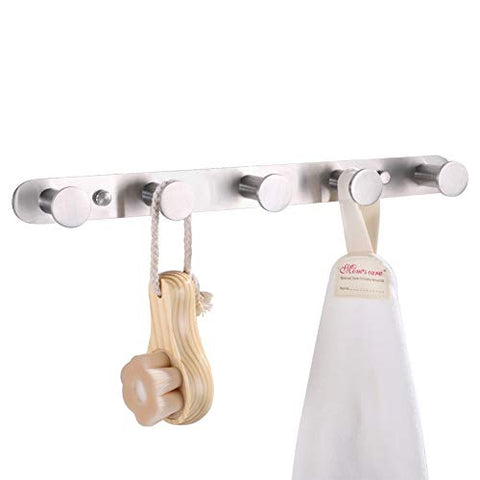 Hook Rail 5 Hooks, Angle Simple SUS304 Stainless Steel Bathroom Hand Towel Hook Rack, Belt Key Rack, Kitchen Utensils Holder, Pots and Pans Holder Brushed Steel