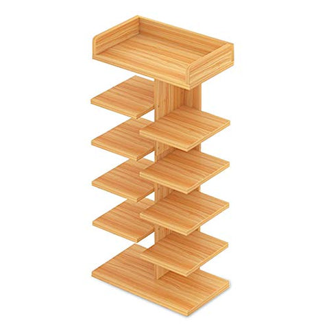 Wood Shoe Rack, FOME 6 Tier Simple Modern Entryway Shoe Storage Tower Rack Shoe Stackable Shelf Shoe Rack Organizer Easy to Assemble Free Standing for Home Entryway Hallway Bathroom 35x9.5X 15.7in
