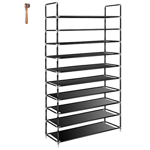 TomCare 10 Tier Shoe Rack 50 Pairs Shoe Organizer Shoes Storage Shoe Shelf Shoe Tower - No Tools Required Non-Woven Fabric for Home Bedroom, Black
