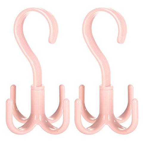 Daycount Pack of 2 Tie Rack Belt Hanger Holder Hook 360 Degree Rotating Handbag Hanger for Closet Organizer Storage (Pink)