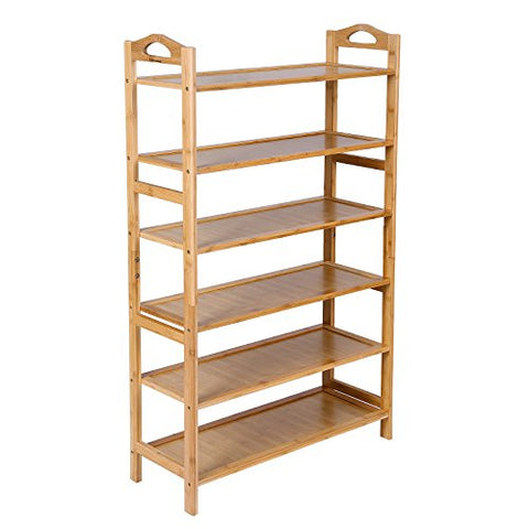 SONGMICS Bamboo Wood Shoe Rack 6-Tier 18-24 Pairs Entryway Standing Shoe Shelf Storage Organizer for Kitchen Living Room Closet ULBS26N