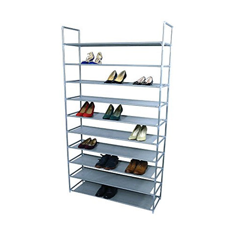 SmartHome 10 Tiers Shoe Rack 50 Pairs Non-woven Fabric Shoe Tower Storage Organizer Cabinet Grey