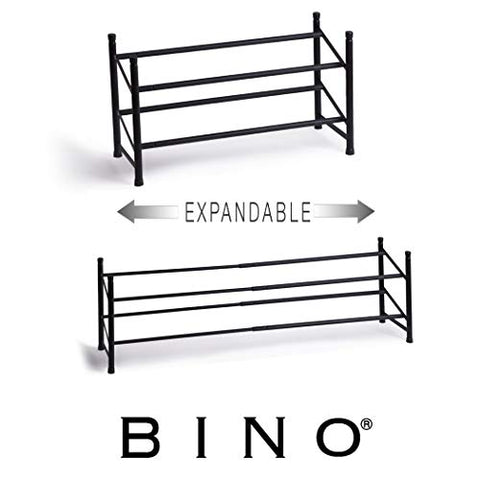 BINO Stackable 2 Tier Expandable Shoe Rack - 6-12 Pair Shoe Shelf Tower Storage Organizer, Black