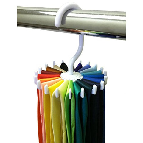 Fenical 20 Bar Plastic Tie Hanger,Scarf Hanger Rack Mens Belt Organizer,360 Degrees Rotating(White)