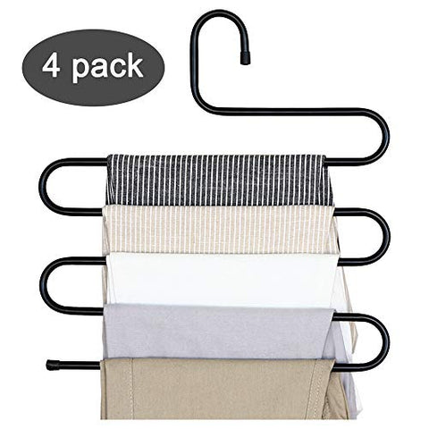 devesanter Pants Hanger Multi-Layer S-Style Jeans Trouser Hanger Closet Stainless Steel Rack Space Saver for Tie Scarf Jeans Clothes?4 Pack ?