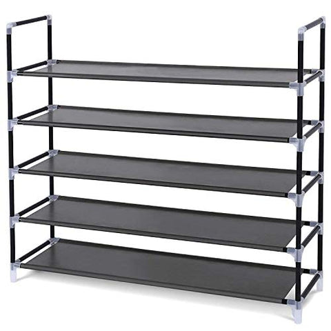 Iekofo 3/5 Tiers Shoe Rack Simple Assembly Space Saving Assembly, Non-Woven Fabric Rack with Handle Black (Black, 5 - Tiers)