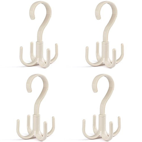 Ozzptuu 4 Pcs 360 Degree Rotating Twirl Tie Rack Holder Hanger Hook for Tie Scarf Belt Closet Accessory Organizer (Beige)