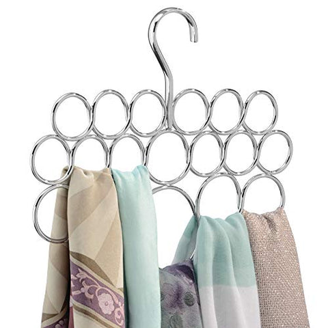 iDesign Axis Metal Loop Scarf Hanger, No Snag Closet Organization Storage Holder for Scarves, Men's Ties, Women's Shawls, Pashminas, Belts, Accessories, Clothes, 18 Loops, Chrome