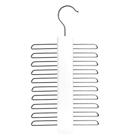 Nicholas Winter 20 Bar Wooden Tie/Belt/Scarf Hanger with Chrome Hooks - White