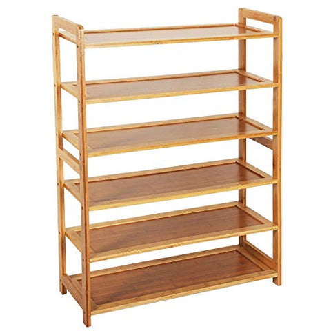 Weelongha 6 Tier Wood Bamboo Shelf Entryway Storage Shoe Rack Home Furniture Organizer Bench Holder Seat Natural Hallway Home