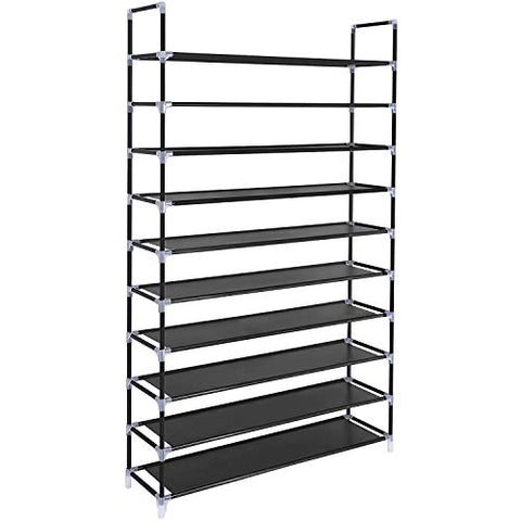 SONGMICS 10 Tiers Shoe Rack 50 Pairs Non-woven Fabric Shoe Tower Organizer Cabinet 39.4 x 11.1 x 68.9 Inches Black ULSH11H