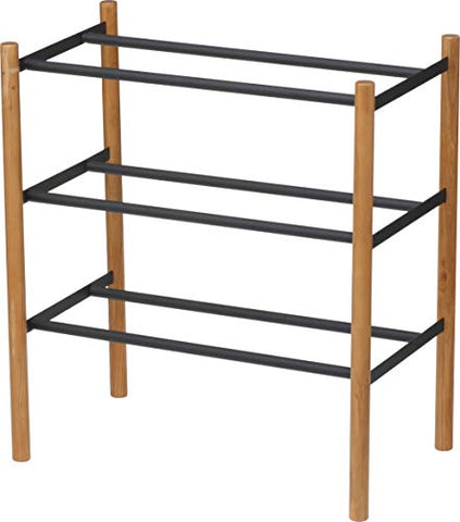 YAMAZAKI home Plain Expandable 3-Tierd Shoe Rack Black,