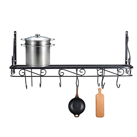 Wall Mounted Pots and Pans Rack. Pot Holders Wall Shelves with 12 Hooks. Kitchen Shelves Wall Mounted with Wall Hooks. Kitchen Storage Pot Holder Pot Rack (wall mounted)