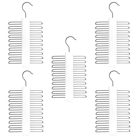 Nicholas Winter 20 Bar Wooden Tie/Belt/Scarf Hangers with Chrome Hooks - White - Pack of 5