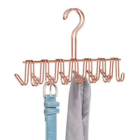 iDesign Classico Tie Rack, Belt, Scarf and Purse Holder- Collapsible - 12 Hooks, Rose Gold