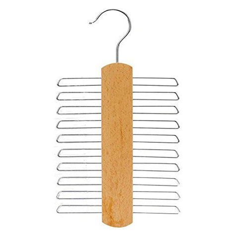 MOOUS Wooden Tie Hanger Organizer 20 Bar Tie Rack Hanger Wardrobes Vertical Tie Hanger for Scarf, Belt, Accessory Organiser (Original Wood Color)