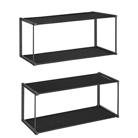 SONGMICS 2-Tier Shoe Rack Set of 2, Wall-Mounted Shoe Shelf, Metal Frame and Oxford Fabric, Space-Saving, for Hallway, Living Room, 28 x 12.2 x 11 Inches, Black ULSC22BK