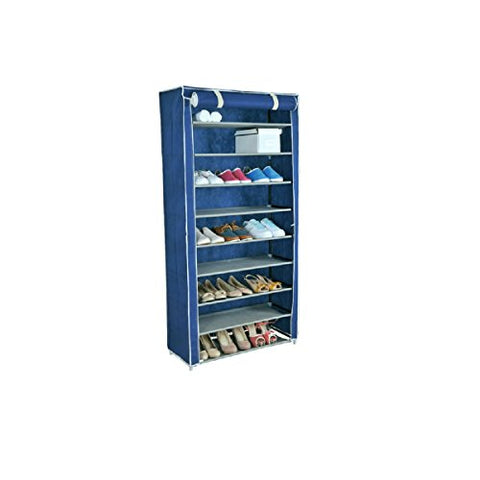 Uniware PEVA Material Tall Roll Up 10 Tiers Shoe Rack with Dustproof Cover Closet Shoe Storage, 63 x 29 x 12 Inches,Blue