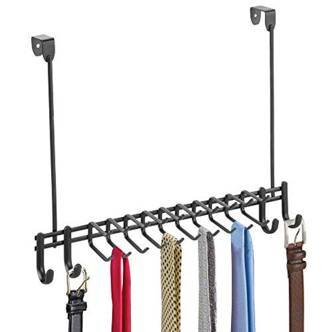 iDesign Axis Metal Over the Door Organizer Hanging Rack for Ties, Belts, Towels, Bags, Jackets, 14.9" x 4.2" x 11.5", Matte Black
