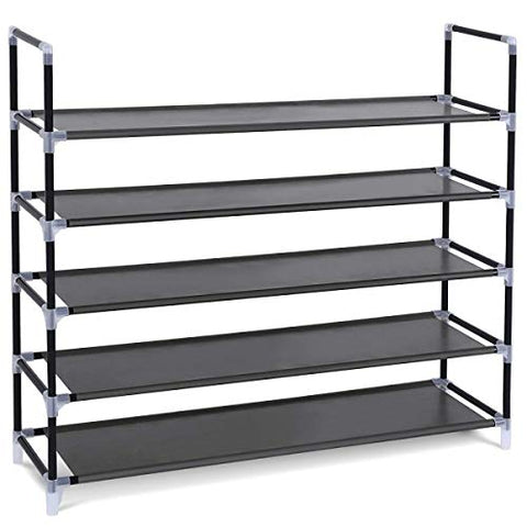 SoSo-BanTian1989 5-Tiers Shoe Rack 25 Pairs Non-Woven Fabric Shoe Storage Organizer Shoe Tower Cabinet,39 x 11 x 37inch (Black)