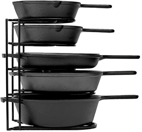 Heavy Duty Pan Organizer, 5 Tier Rack - Holds up to 50 LB - Holds Cast Iron Skillets, Griddles and Shallow Pots - Durable Steel Construction - Space Saving Kitchen Storage - No Assembly Required