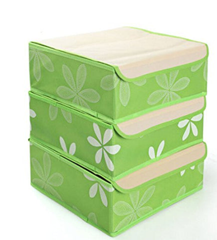 Top Estore 3 Pcs-6 Cell, 12 Cell, 24 Cell Drawer Organizers Bra Sock Underwear Storage Boxes (Green)