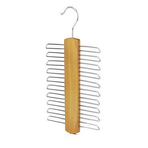 HANGERWORLD 3 Natural Wooden 12inch Tie Rack 20 Bar Hanging Scarf Belt Accessory Hanger Organizer