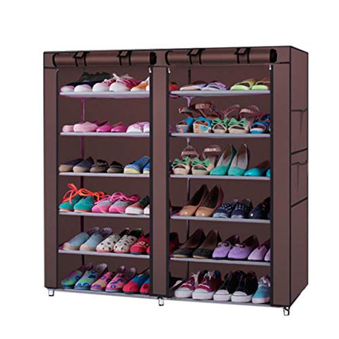 6-Layer Non-Woven Shoe Cabinet,2-Line 12 Lattices Shoe Storage Shoe Rack, Shoe Organizer Shoe Shelf,Closet&Cabinet, with Dustproof Non-Woven Fabric Cover(Coffee)