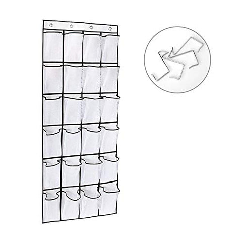 Reincom Over The Door Shoe Organizer 24 Large Mesh Pockets Heavy Duty Oxford Fabric with 4 Metal Hooks and 4 Free Silicone Hooks Hanging Shoe Organizer for Door Shoe Storage