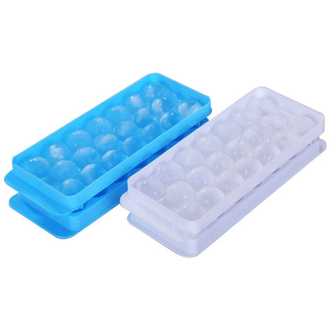 Frexmall Ice Ball Tray Spheres Ice Cube Mold, Plastic Food-Grade Stackable Round Ice Ball Mold with Lid for Cocktail and Whiskey - Set of 2 (Blue & White)