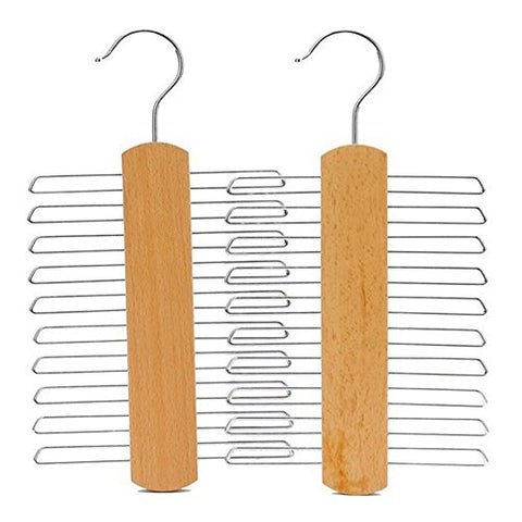 YOEDAF Natura Wooden Tie Rack Hangers Scarf Tie Hanger Organizer Belt Metal 20 Horizontal Hooks Multifunctional Accessories Hangers for Ties and Belts(original wood color)