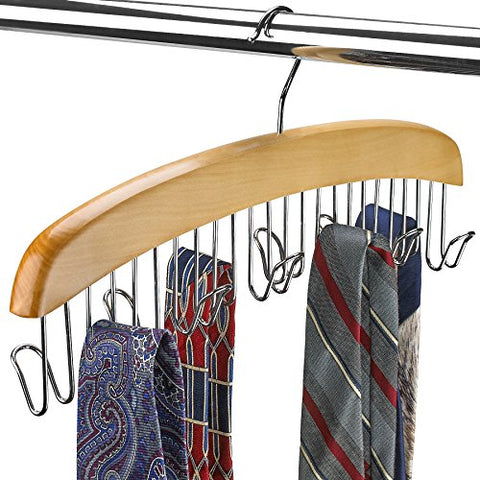 FLORIDA BRANDS Scarf and Tie Hanger - Closet Organizer and 12 Hook Wooden Tie Rack Hanger for Space Saving Solution and Perfect Space Saving Closet Makeover, Natural Color