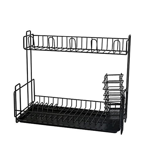SK Studio Large Capacity 2 Tier Dish Rack and Drainboard Set with Utensil Holder