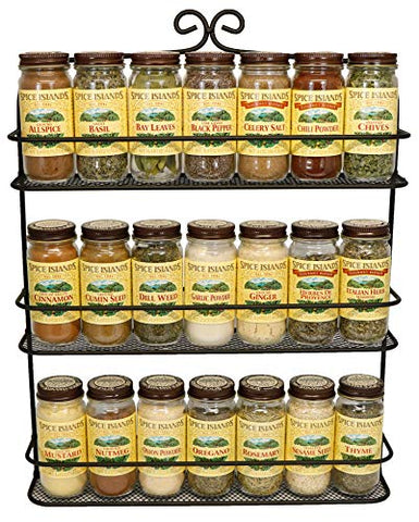 Rosabel 3 Tier Wall Mount Spice Rack Storage Organizer by KitchenEdge, Holds 21 Spice Jars and Bottles, Black