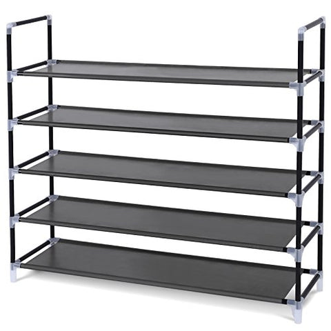 SONGMICS 5 Tiers Shoe Rack Space Saving Shoe Tower Cabinet Storage Organizer Black 39"L Holds 20-25 Pair of Shoes ULSH55H