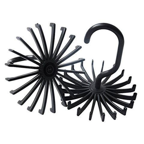 Fashion Life 1 pc Plastic Portable Tie Rack for Closets Rotating 20 Hook Holder for Men Women - Black