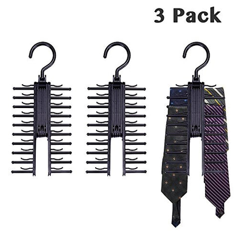 Xhbear Black Tie Belt Rack Organizer Hanger Non-Slip Clips Holder With 360 Degree Rotation,Securely Up To 20 Ties (3PCS)