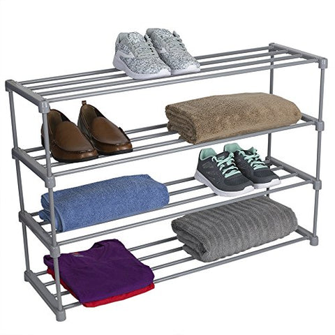Home Basics Multipurpose Space Saving 20 Pair Shoe Rack Shelf Organizer, Wide, Grey