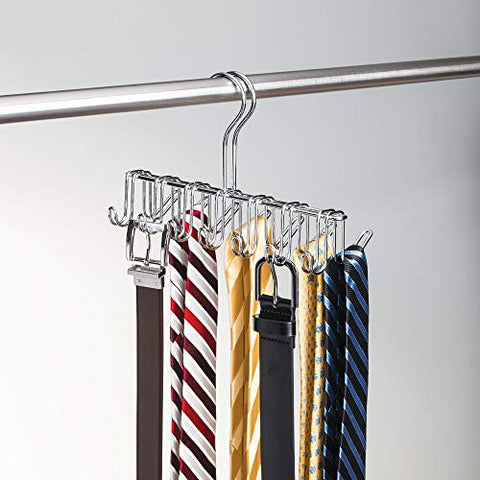 iDesign Classico Metal Tie and Belt Hanger, Hanging Closet Organization Storage Holder for Belts, Men's Ties, Women's Shawls, Pashminas, Scarves, Clothing, Accessories, 10.25" x 3.75" x 6.75", Chrome