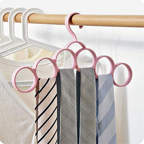 Wagsuyun Scarf Hanger Storage Organizer Rack Scarf Tie Belt 6 Laps (Color : Pink)